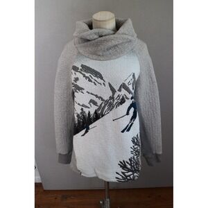 Tonia DeBellis Alpine Fleece Pullover Medium Grey Cowl Neck Mountain Apres Ski